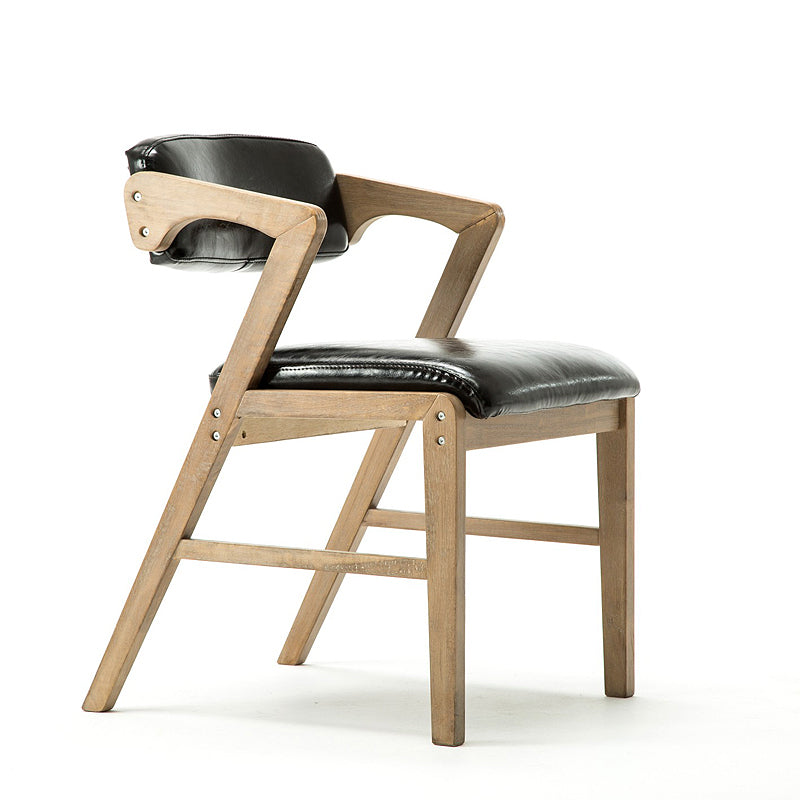 PU Leather Upholstered Dining Armchair Open Back Arm Chair with Wood Legs