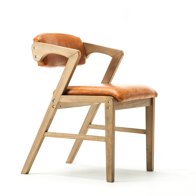 Fauteuil de salle à manger rembourré en cuir PU, fauteuil à dossier ouvert avec pieds en bois