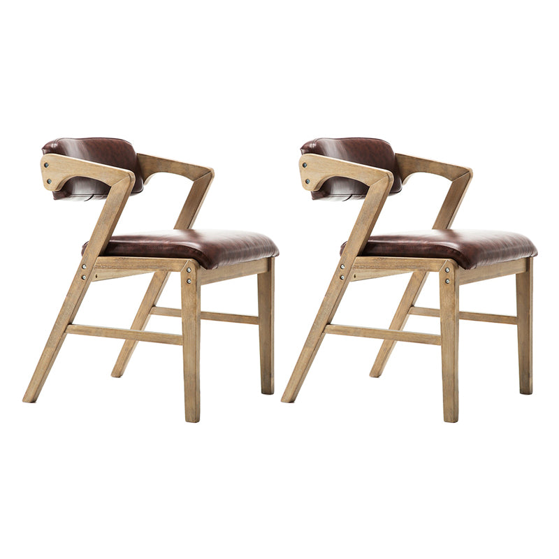 PU Leather Upholstered Dining Armchair Open Back Arm Chair with Wood Legs