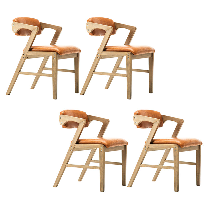 PU Leather Upholstered Dining Armchair Open Back Arm Chair with Wood Legs
