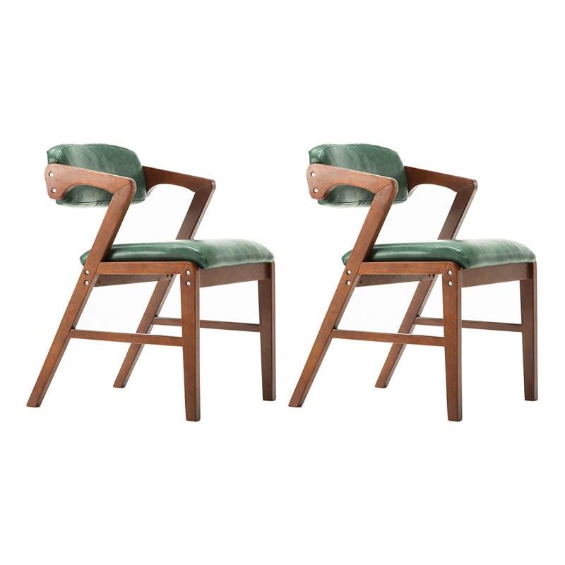 PU Leather Upholstered Dining Armchair Open Back Arm Chair with Wood Legs