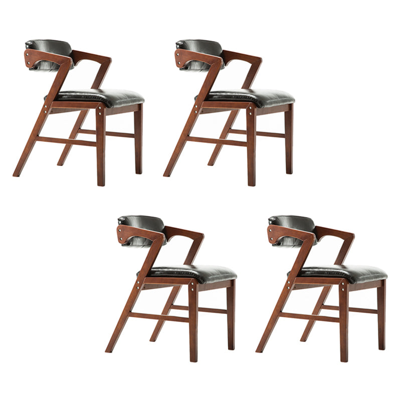 PU Leather Upholstered Dining Armchair Open Back Arm Chair with Wood Legs