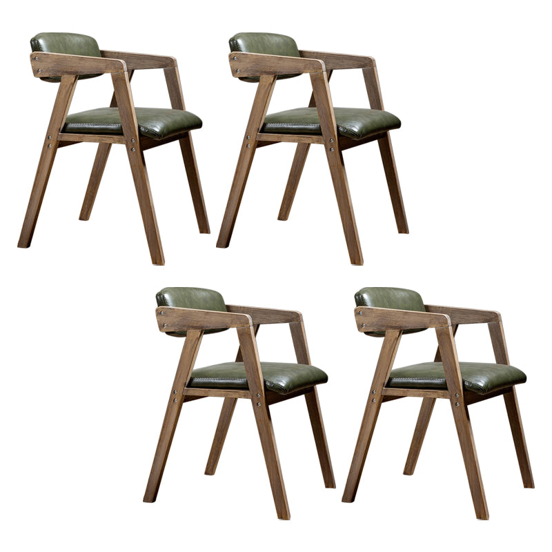PU Leather Upholstered Dining Arm Chair Open Back Armchair with Wood Legs