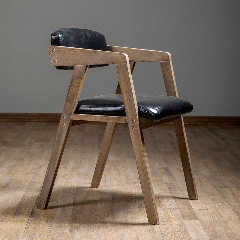 PU Leather Upholstered Dining Arm Chair Open Back Armchair with Wood Legs