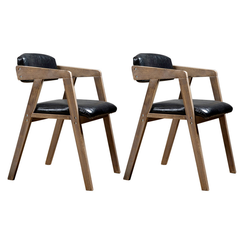 PU Leather Upholstered Dining Arm Chair Open Back Armchair with Wood Legs