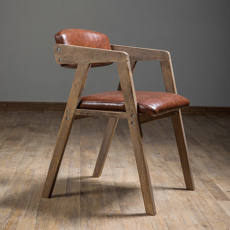 PU Leather Upholstered Dining Arm Chair Open Back Armchair with Wood Legs