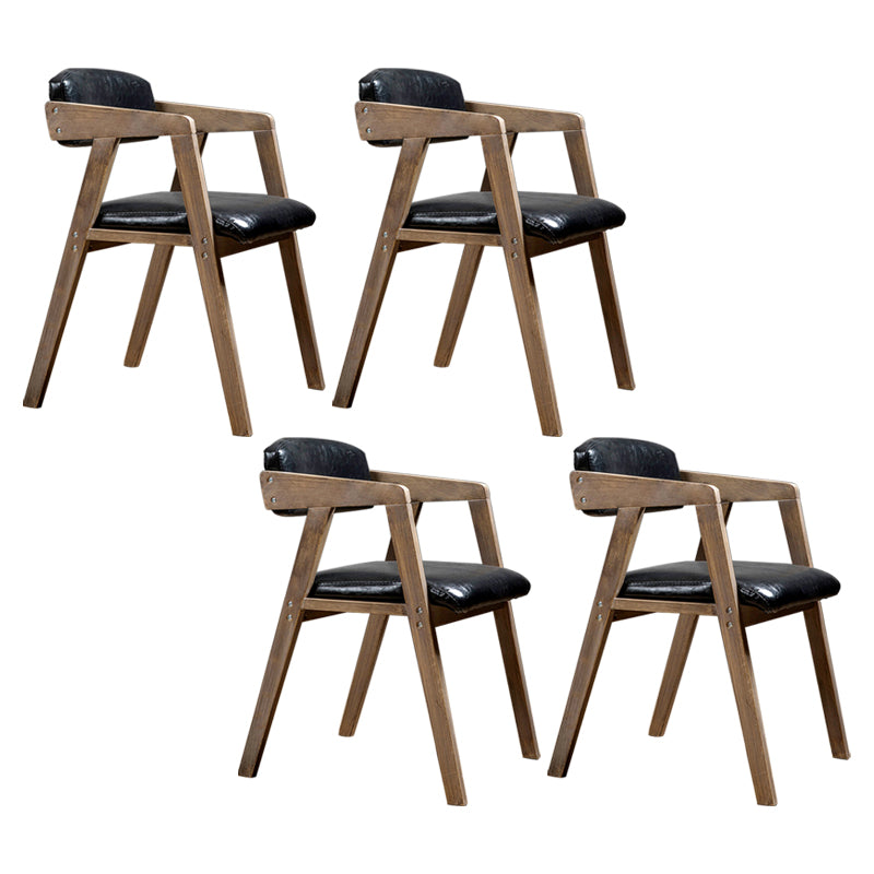 PU Leather Upholstered Dining Arm Chair Open Back Armchair with Wood Legs