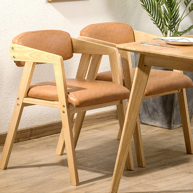 PU Leather Upholstered Dining Arm Chair Open Back Armchair with Wood Legs