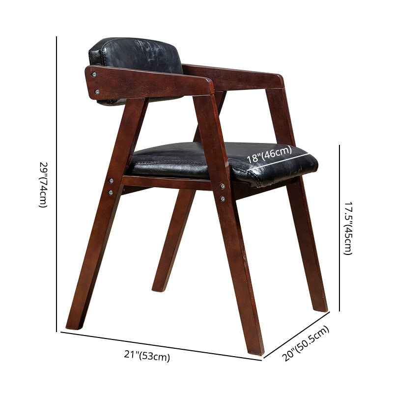 PU Leather Upholstered Dining Arm Chair Open Back Armchair with Wood Legs
