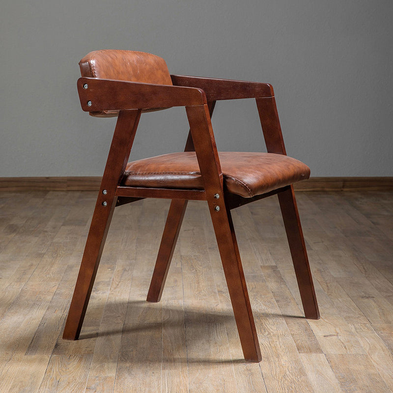 Fauteuil de salle à manger rembourré en cuir PU, fauteuil à dossier ouvert avec pieds en bois