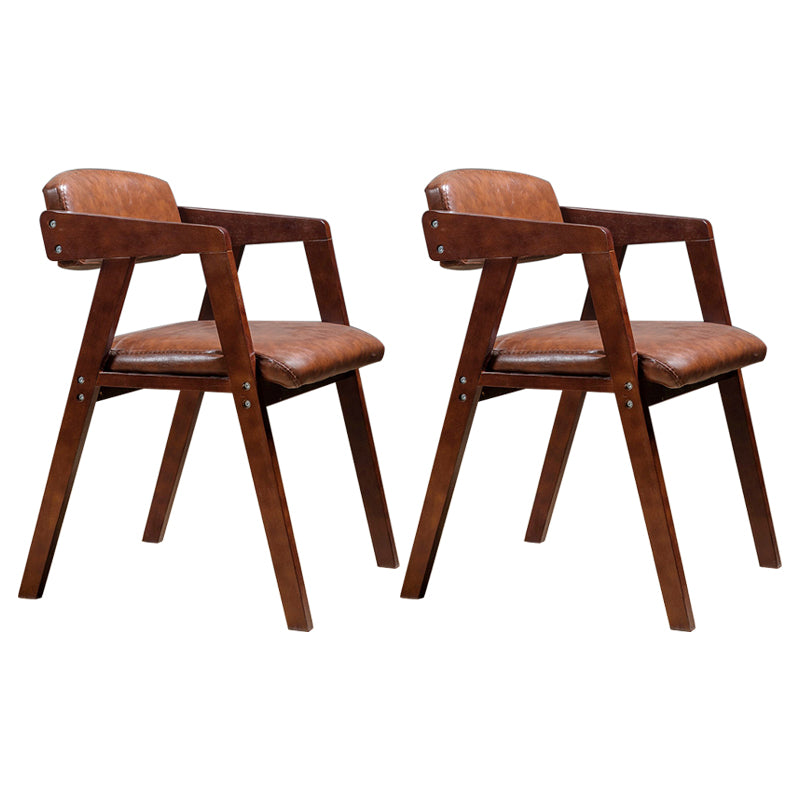 PU Leather Upholstered Dining Arm Chair Open Back Armchair with Wood Legs