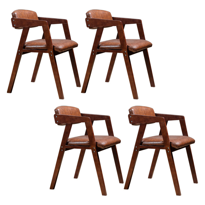 PU Leather Upholstered Dining Arm Chair Open Back Armchair with Wood Legs