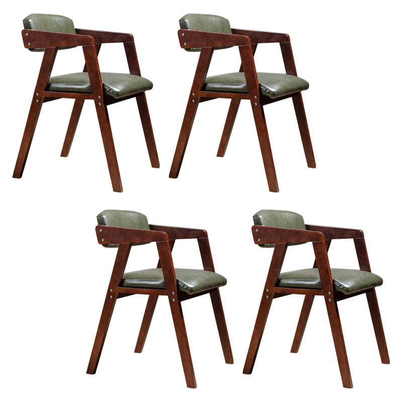 PU Leather Upholstered Dining Arm Chair Open Back Armchair with Wood Legs