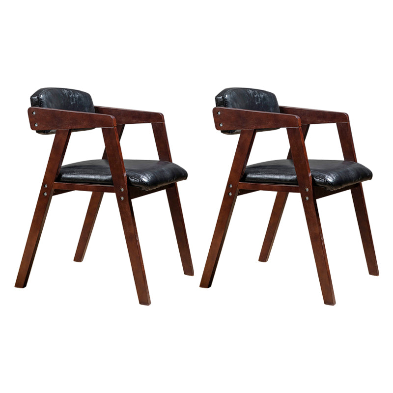 PU Leather Upholstered Dining Arm Chair Open Back Armchair with Wood Legs