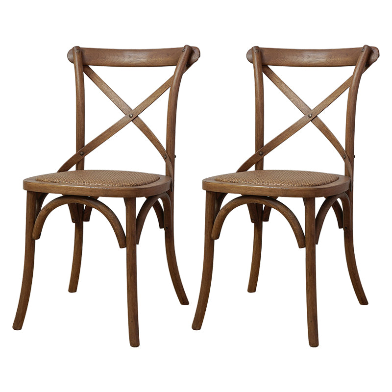 Bentwood Armless Dining Chairs Oak Cross Back Side Chair with Wood Legs
