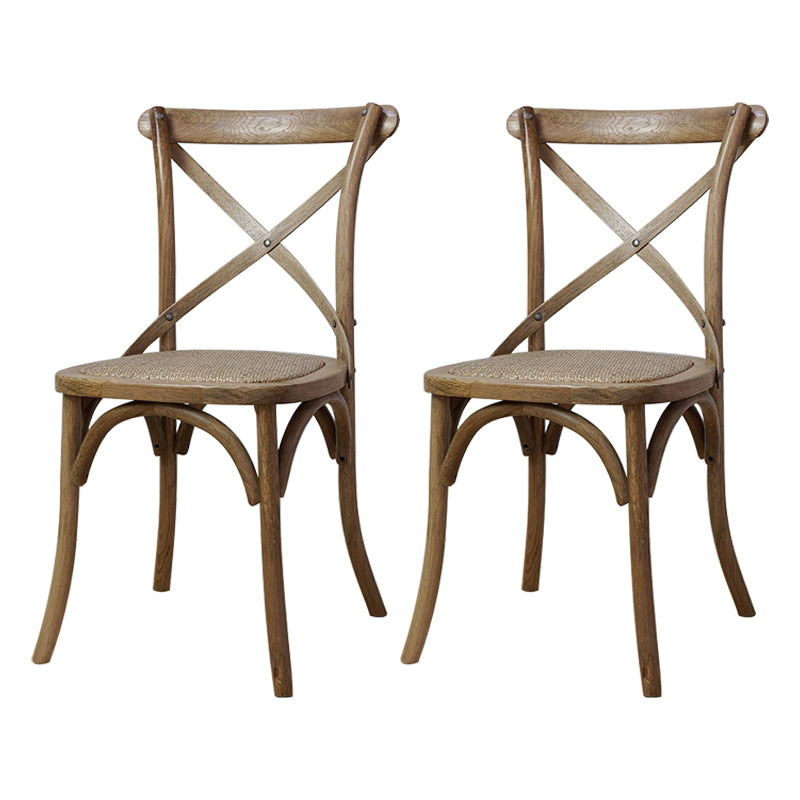 Bentwood Armless Dining Chairs Oak Cross Back Side Chair with Wood Legs