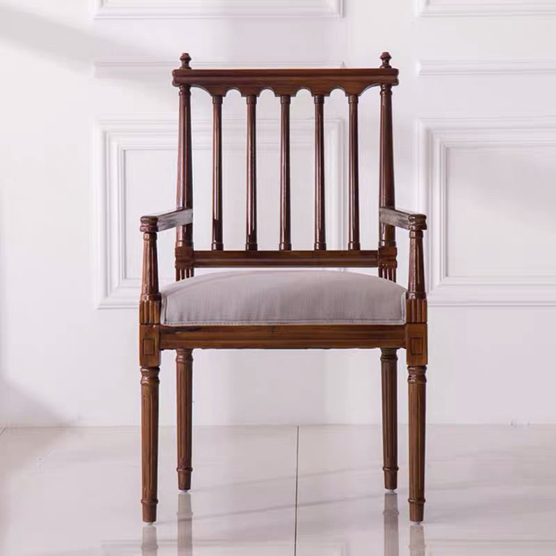 Traditional Study Room Leather Arm Chair Walnut Slat Back Dining Chair