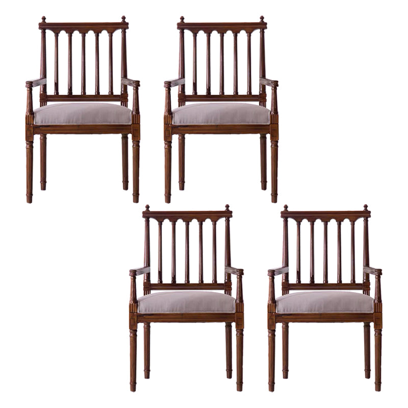 Traditional Study Room Leather Arm Chair Walnut Slat Back Dining Chair
