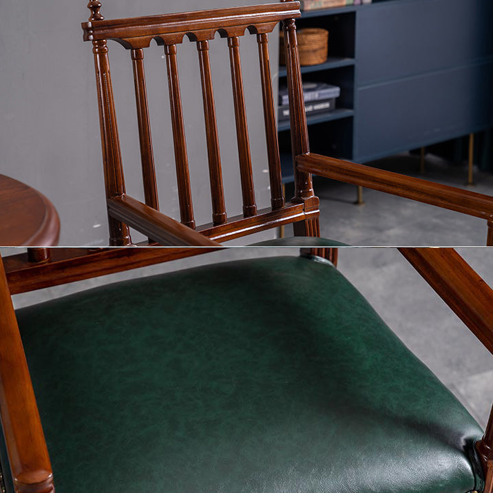 Traditional Study Room Leather Arm Chair Walnut Slat Back Dining Chair