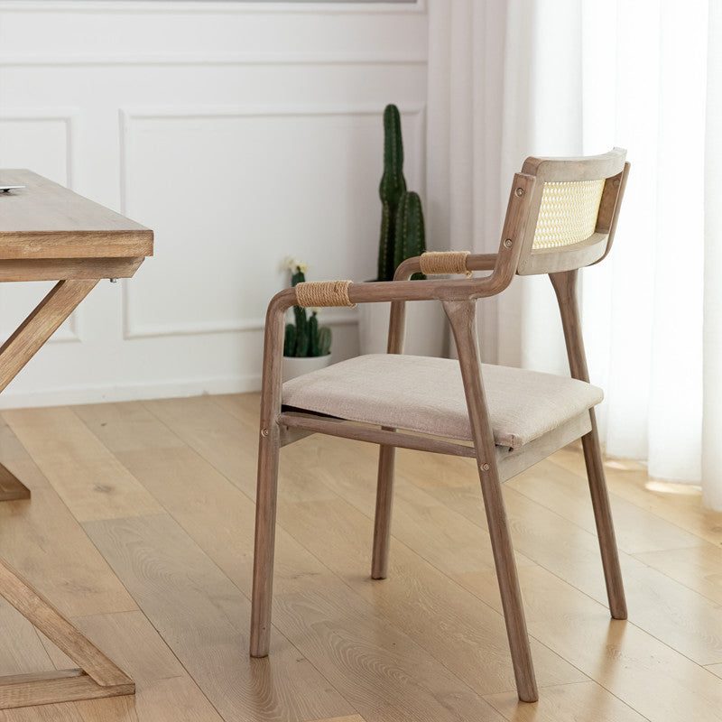 Traditional Style Rubberwood Chairs Kitchen Open Back Dining Side Chair