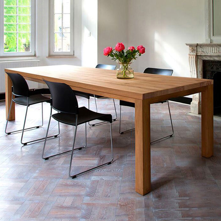 Modern Solid Wood Khaki Dining Table Rectangle Kitchen Dining Table with 4 Legs Base