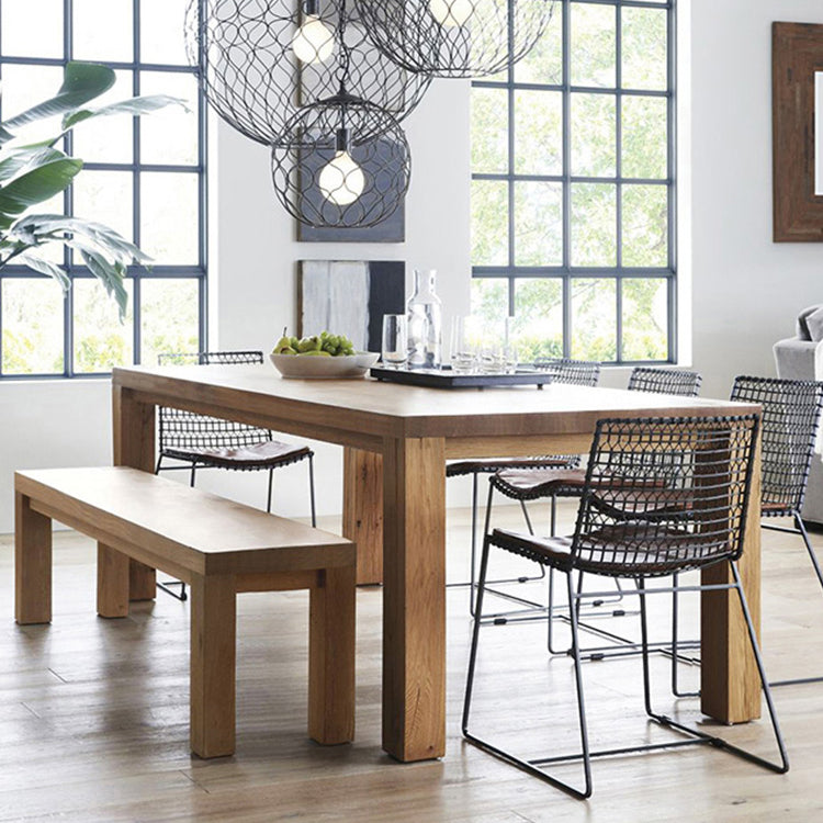 Modern Solid Wood Khaki Dining Table Rectangle Kitchen Dining Table with 4 Legs Base
