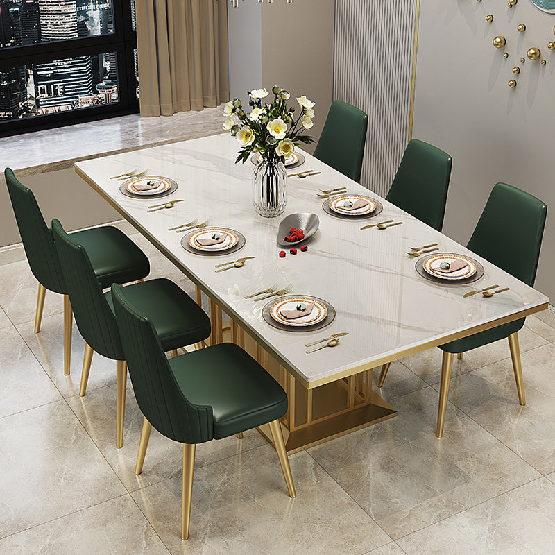 Glam Gesinterde stenen witte eettafel Rechthoekige standaard eettafel met voetstuk