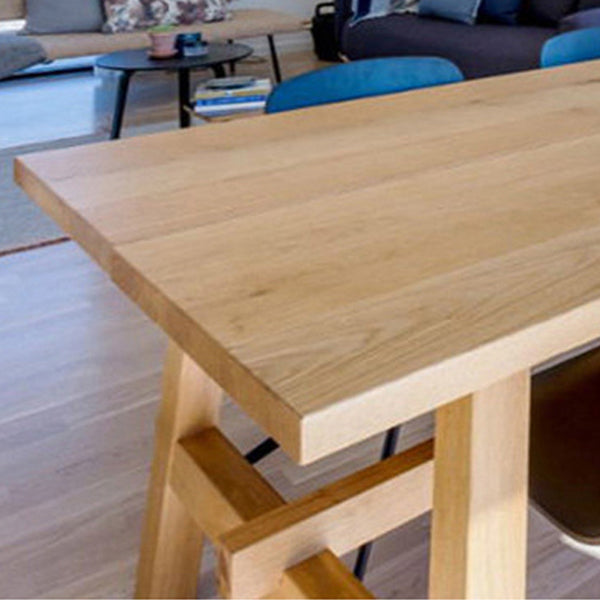 Simple Solid Wood Rectangle Shape Dining Table Khaki Standard Dining Table with Trestle Base