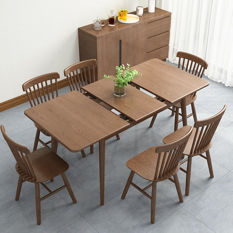 Rubberwood Rectangle Dining Table Extendable Table with Wooden Base and Legs