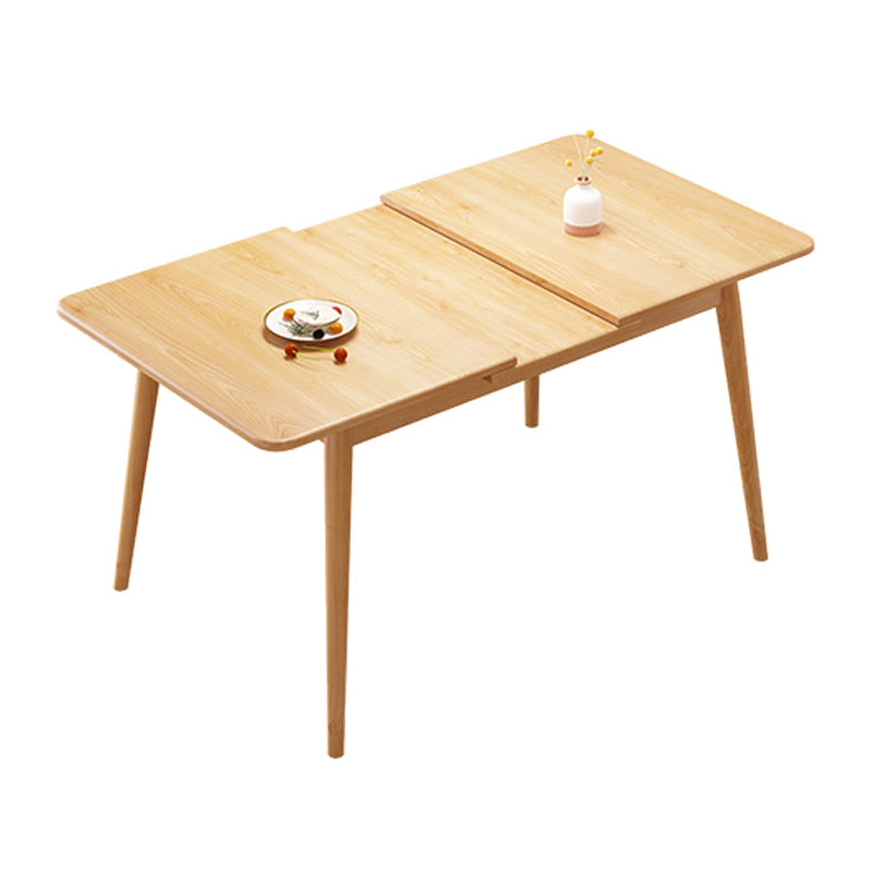 Rubberwood Rectangle Dining Table Extendable Table with Wooden Base and Legs