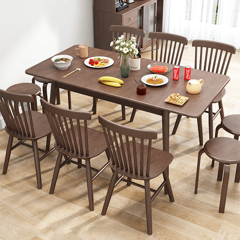 Rubberwood Rectangle Dining Table Extendable Table with Wooden Base and Legs
