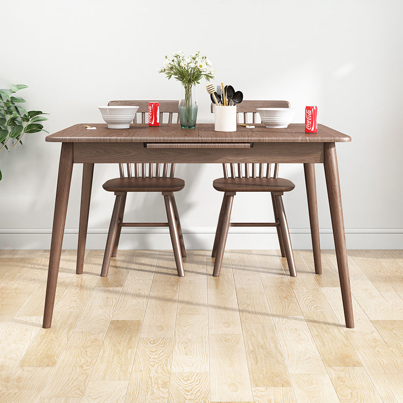 Rubberwood Rectangle Dining Table Extendable Table with Wooden Base and Legs