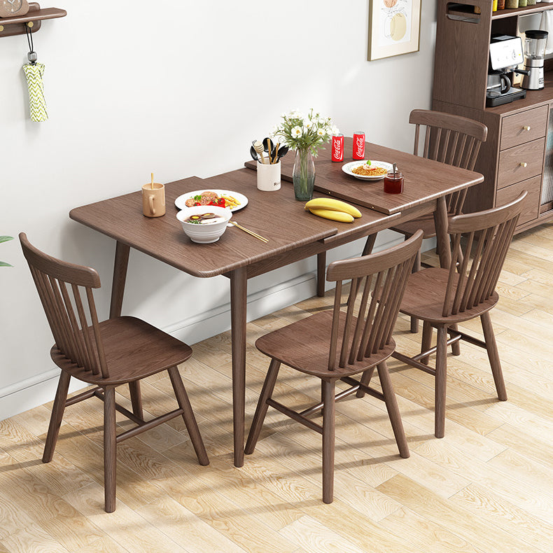 Rubberwood Rectangle Dining Table Extendable Table with Wooden Base and Legs