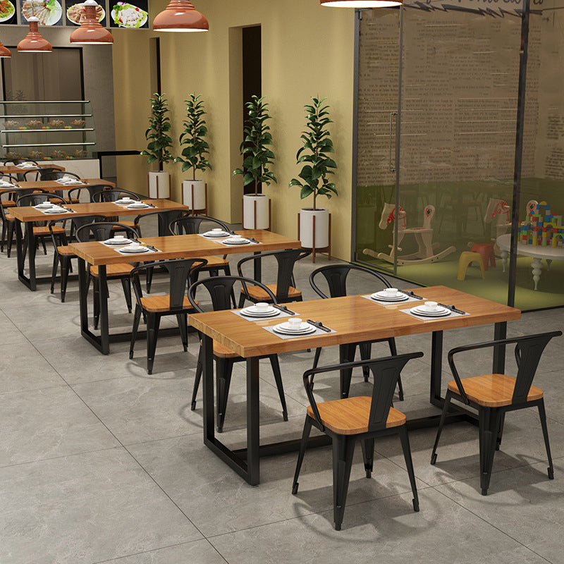 Industrial Rectangle Dining Table Solid Wood Table with Trestle Base for Home Kitchen Dinner