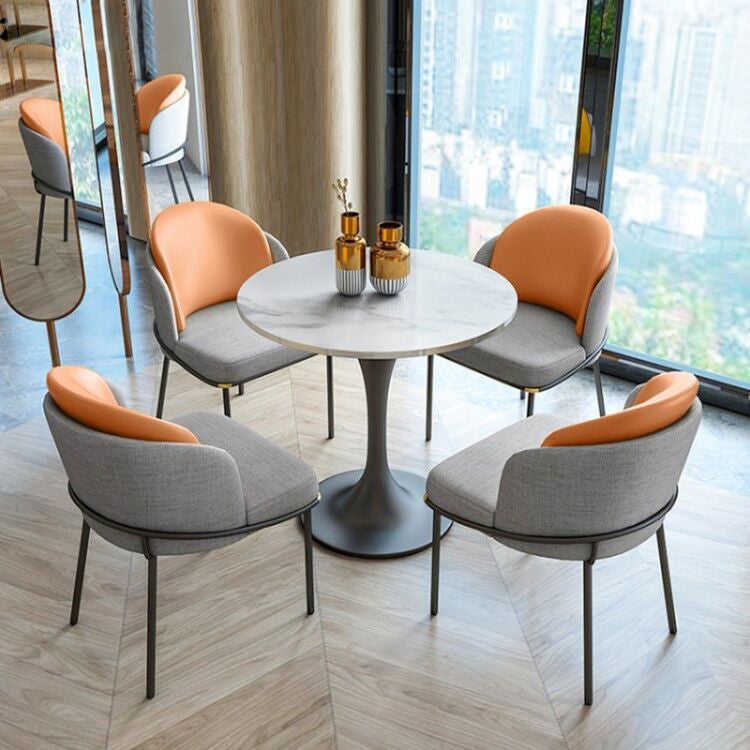 Metal Contemporary Round Dining Table Sintered Stone Dining Table with Pedestal Base