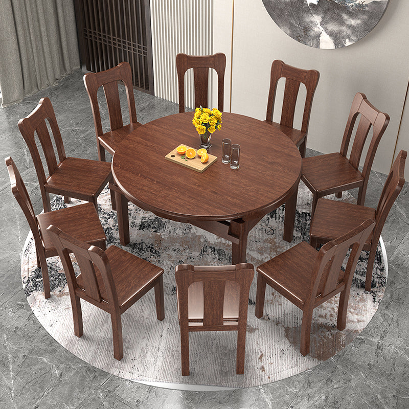 Table ronde en bois en bois en noyer extensible avec 4 jambes pour le restaurant