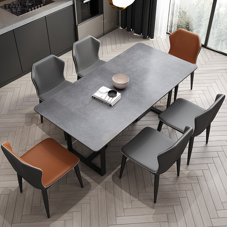 Mesa de estilo simplicidad rectángulo de piedra sinterizada mesa de comedor de base de pedestal doble para el hogar