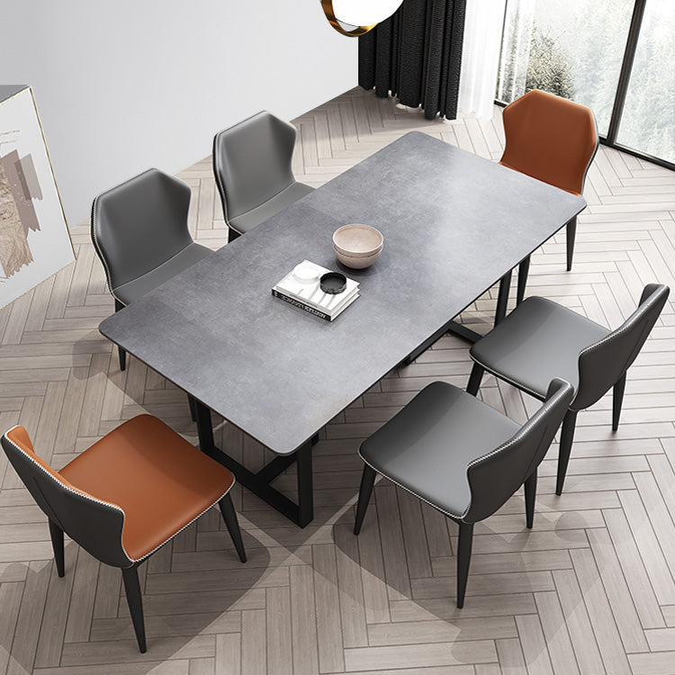Mesa de estilo simplicidad rectángulo de piedra sinterizada mesa de comedor de base de pedestal doble para el hogar
