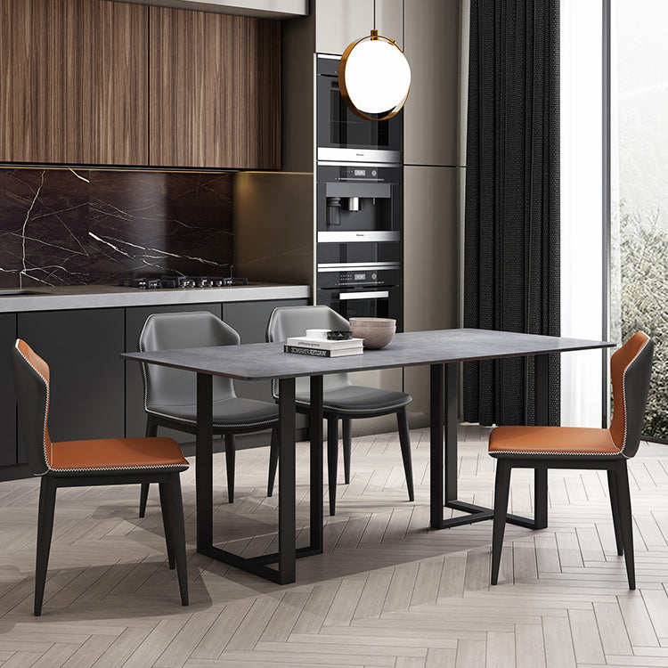 Mesa de estilo simplicidad rectángulo de piedra sinterizada mesa de comedor de base de pedestal doble para el hogar