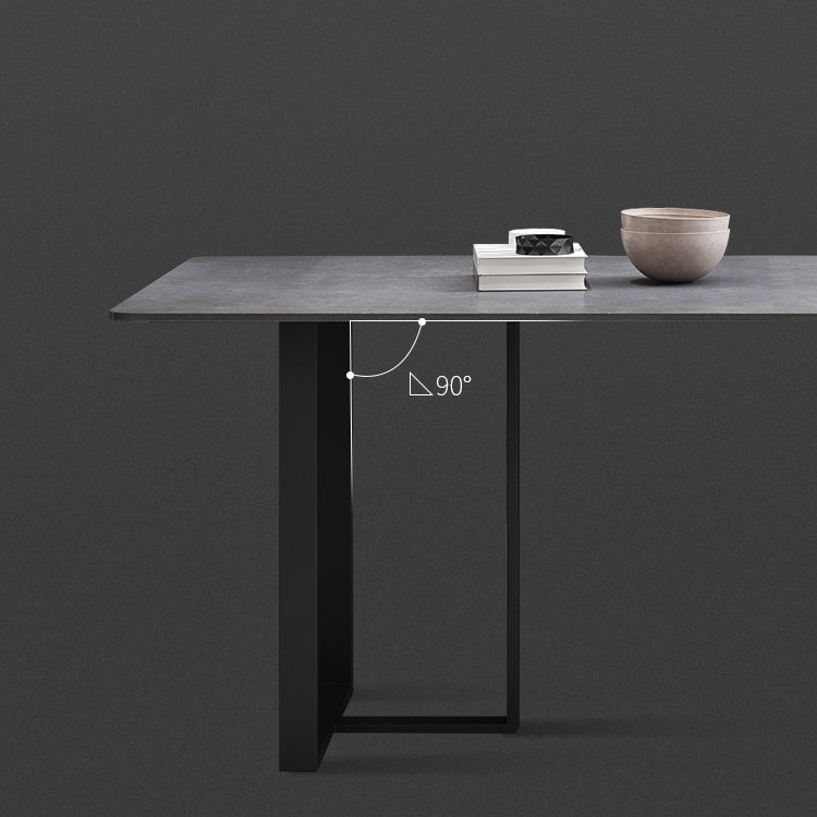 Mesa de estilo simplicidad rectángulo de piedra sinterizada mesa de comedor de base de pedestal doble para el hogar