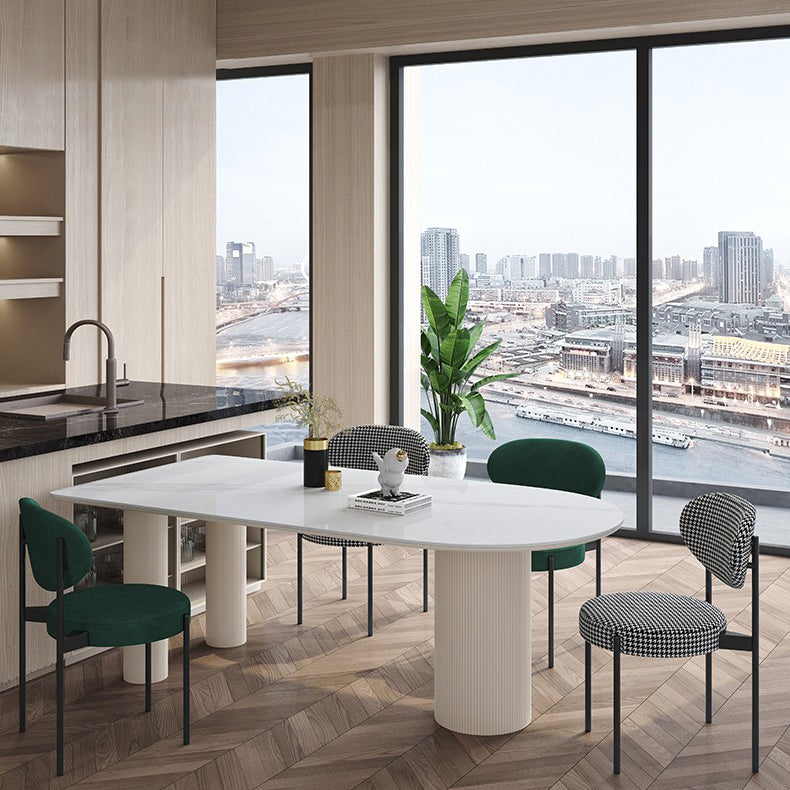 Metal Contemporary Free Form Table White Sintered Stone Table for Dining Room