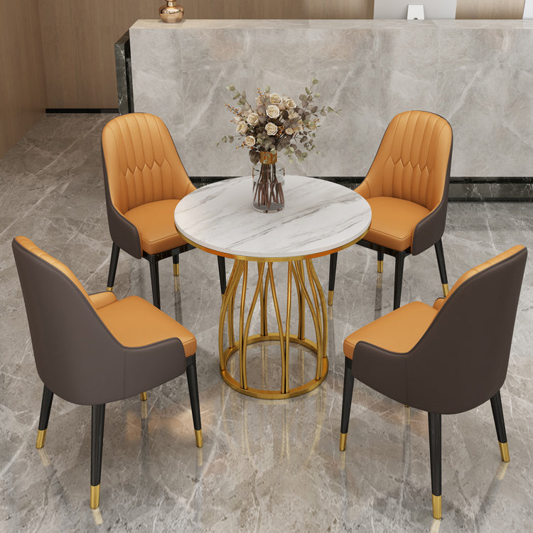 Sintered Stone White Dining Table Glam Style Pedestal Table for Dining Room