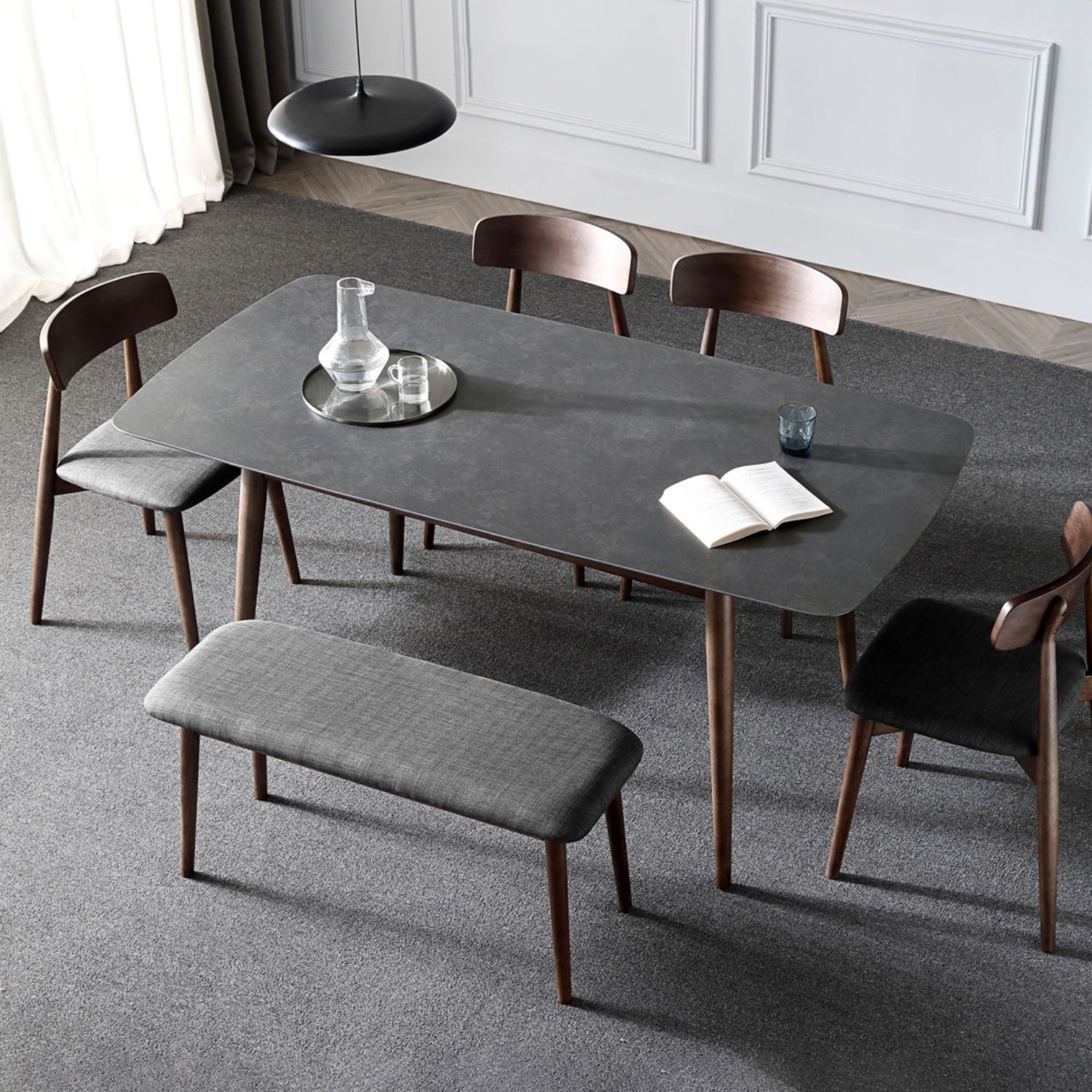 Stile contemporaneo Home Sinterizzato Sinterizzato Tavolo da pranzo Tavolo a forma di rettangolo con 4 gambe Base