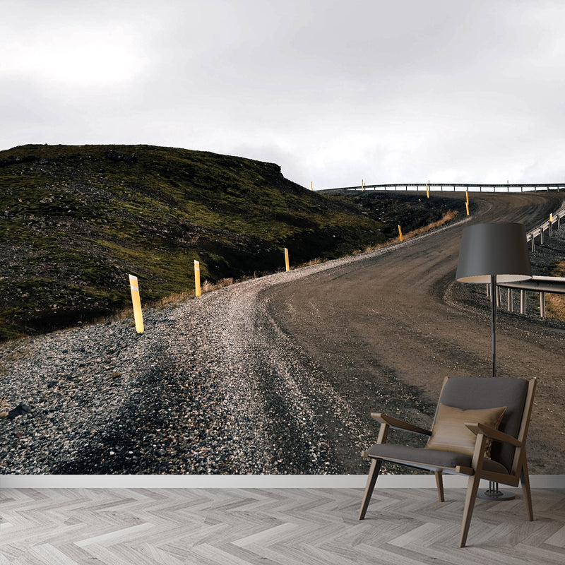 Horizontal Photography Curvy Road Mural Decorative Mildew Resistant for Living Room