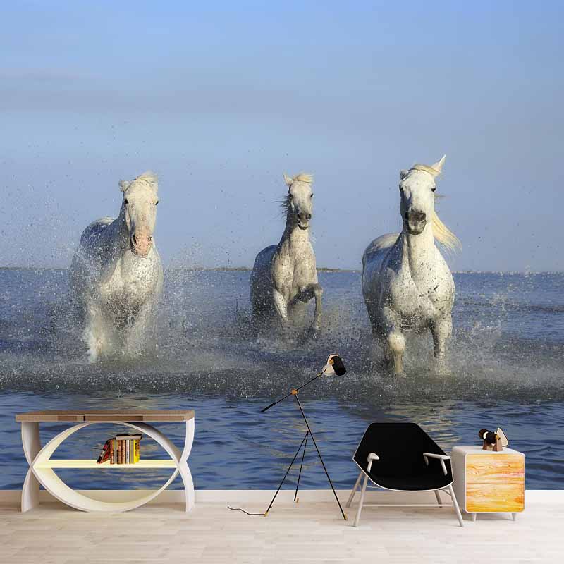 Photography Running Horse Wall Mural Decorative Mildew Resistant for Living Room