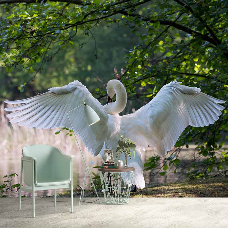 Customized Swan Wall Mural Environment Friendly Wallpaper for Guest Room Decoration