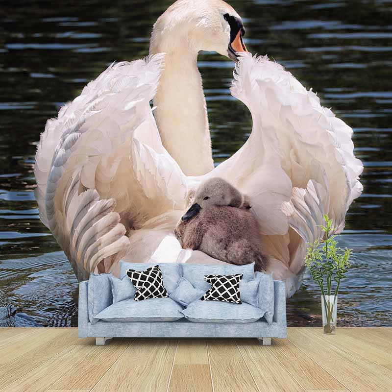 Customized Swan Wall Mural Environment Friendly Wallpaper for Guest Room Decoration