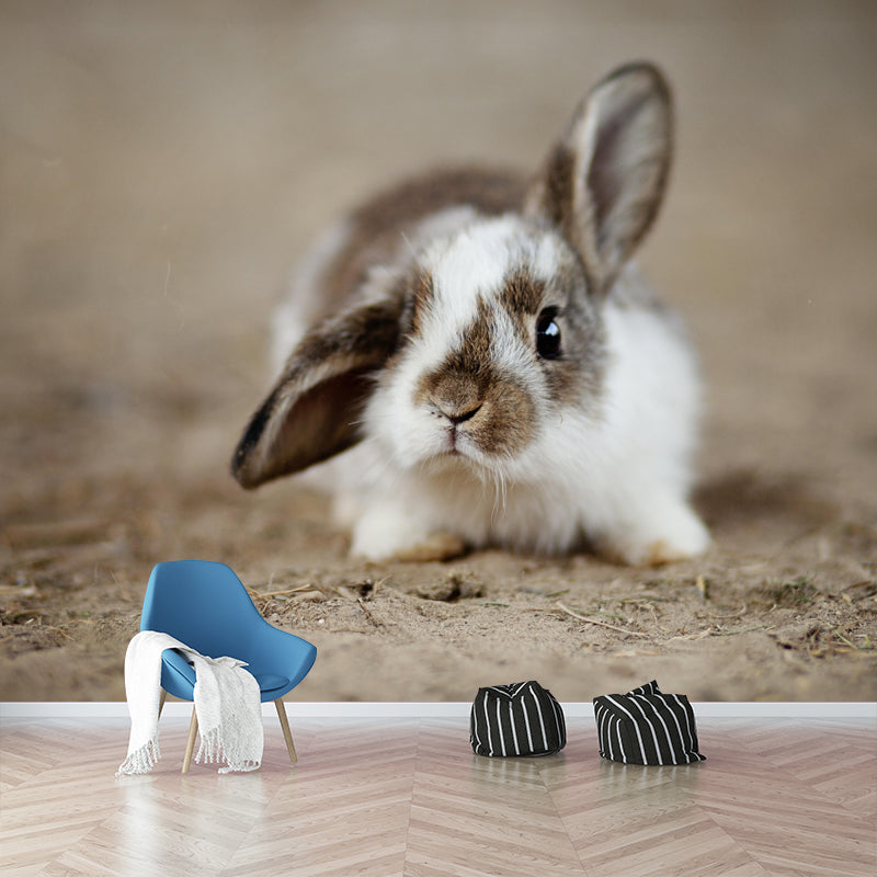 Horizontal  Photography Rabbit Wall Mural Decorative Mildew Resistant for Living Room