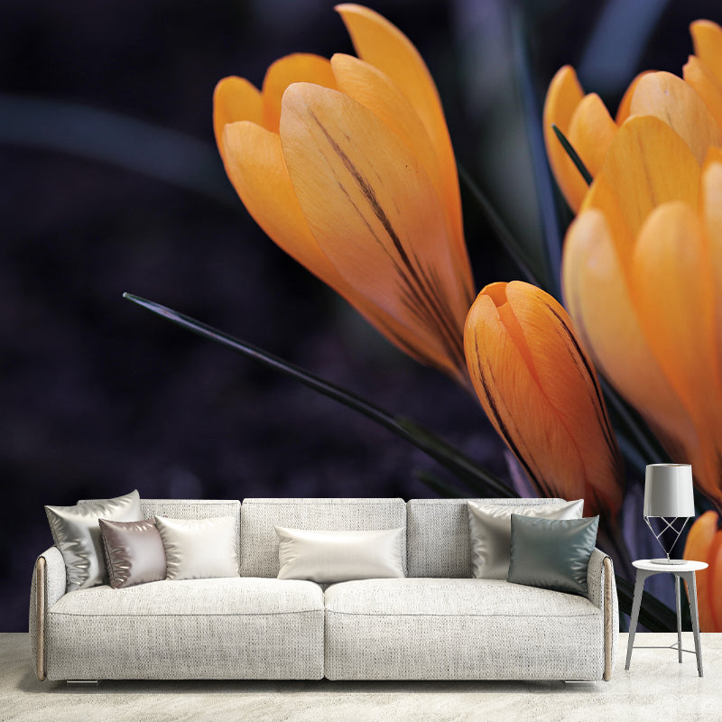 Horizontal Photography Crocus Wall Mural for Living Room Girls Women Bedroom