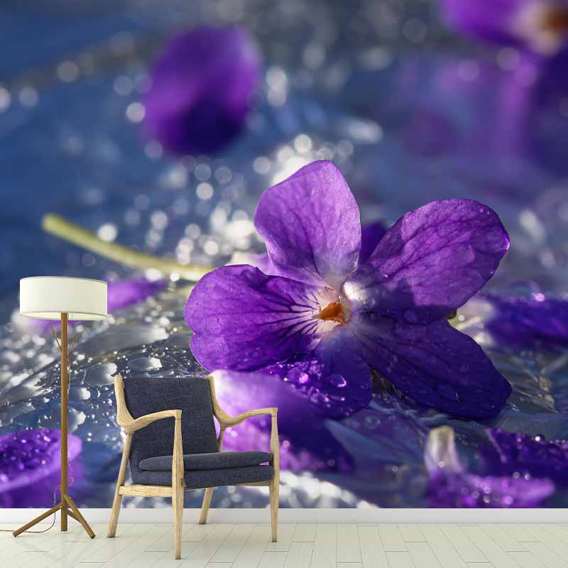 Customized Pansy Wall Mural Environment Friendly Wallpaper for Guest Room